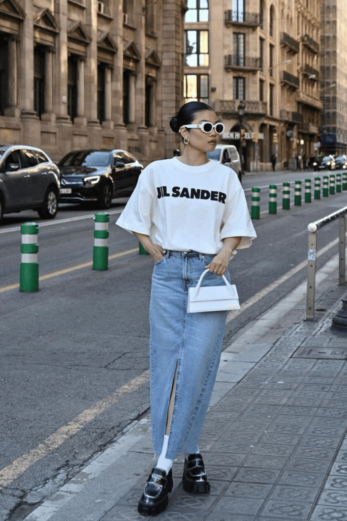 Give IT Girl Vibes, Wear A Denim Maxi Skirt Like This